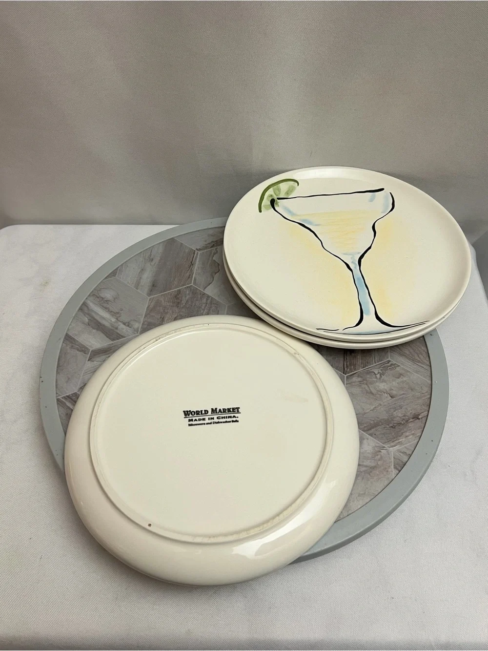 World Market Margarita Cocktail Appetizer Dessert Plates Set of 3 Ceramic 8 In
